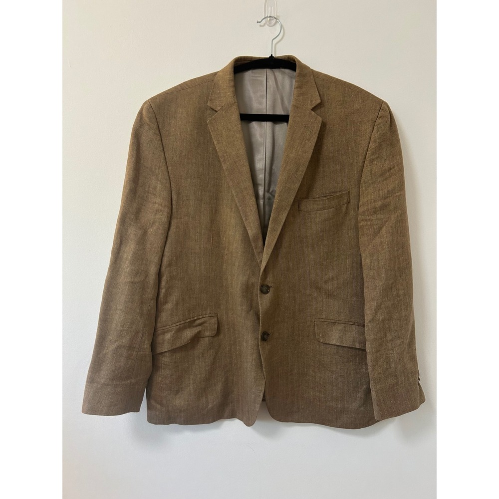 Kenneth Cole New York Mens 44S Brown Linen Cotton Herringbone Blazer Sport Coat